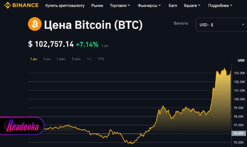 Bitcoin достиг рекордной отметки в $102 тысячи