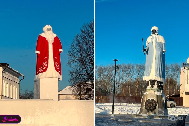 Снятие новогодних костюмов с памятников в Ирбите