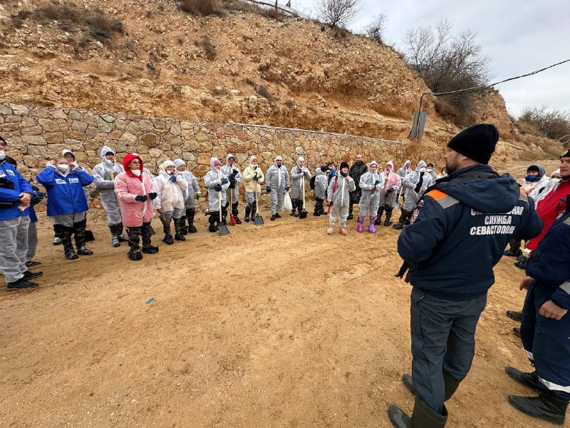 Уборка мазута на побережье Крыма: губернатор показал кадры работ